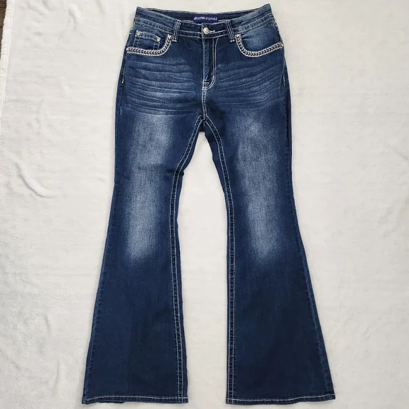 WESTFIELD EAGLE Womens Mid Rise Boot Cut Jeans Western Embroidered Rhinestone 13 - Picture 4 of 14